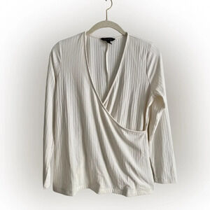 Banana Republic  White Wrap Long Sleeve Ribbed Top Size M